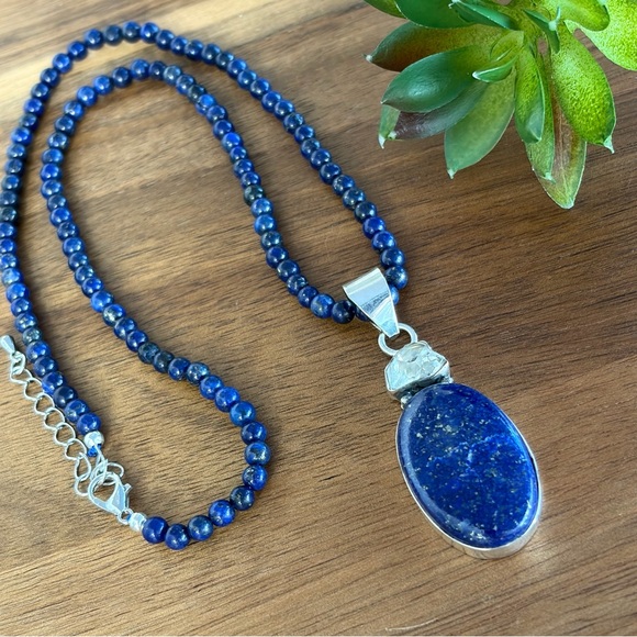 Genuine Herkimer Diamond and Lapis Lazuli Pendant Vintage Southwest Boho 925 - Picture 6 of 9